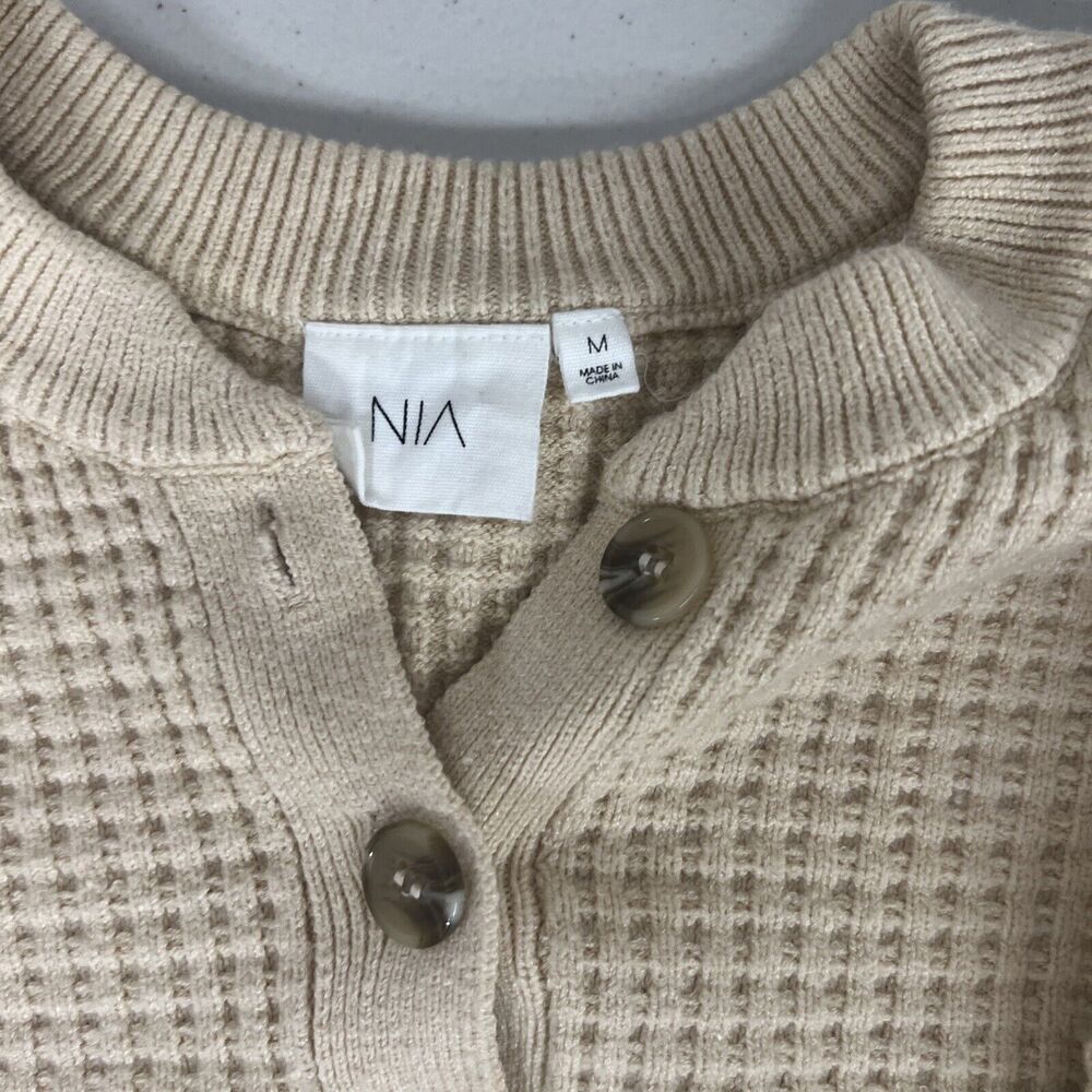 NIA WAFFLE KNIT STRETCH HENLEY NATURAL BEIGE TAN LONG SLEEVE PULLOVER MEDIUM M - Picture 6 of 6